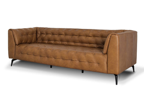 Nova Modern Chesterfield Tan Leather 3 Seater sofa showcasing its elegant design and rich tan leather upholstery.