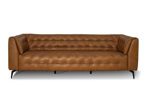 Nova Modern Chesterfield Tan Leather 3 Seater sofa with tufted design and sleek silhouette.
