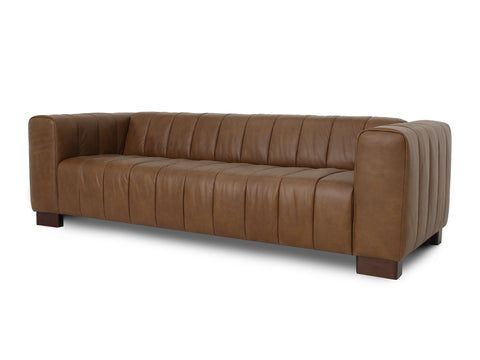 Portfino Vintage Brown Channel tufted leather sofa with vintage-inspired design and luxurious leather upholstery.