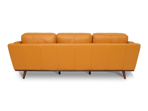 Back view of the Selina Midcentury Cognac Leather 3 Seater Sofa showcasing its modern design and warm tan hue.