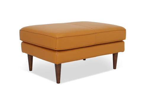 Selina Midcentury Cognac Leather Ottoman with structured silhouette and plush comfort, perfect for modern and classic interiors.