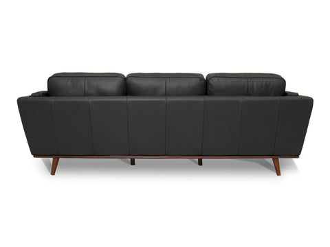 Selina Mid-Century Leather Black 3-Seater Sofa with sleek back design and soft leather upholstery.