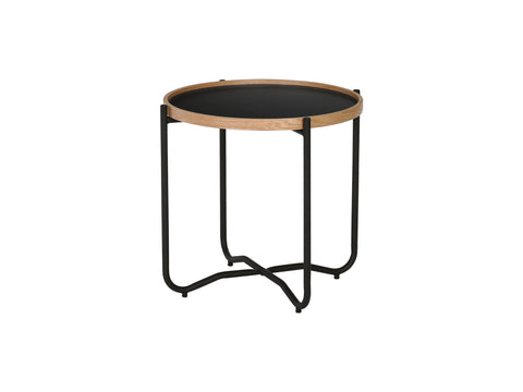Siena Industrial Modern Side table with black tabletop, natural bentwood frame, and slim steel legs, perfect for versatile home decor.