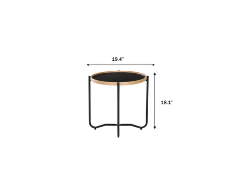 Siena Industrial Modern Side table with steel legs, bentwood frame, dimensions: 19.4 inches wide, 18.1 inches tall.