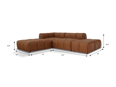 Tuscono Leather Brown 2 seater Double Sided Lounge Modular Sofa dimensions and design.