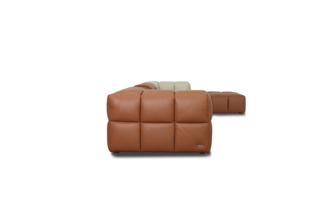 Tuscono Modular Leather Sofa - Brown & Beige Full Configuration side view with plush cushions and premium leather upholstery.
