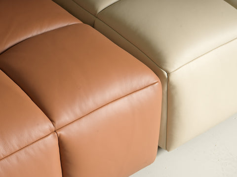 Tuscono Modular Leather Sofa - Brown & Beige Full Configuration close-up of leather textures and colors