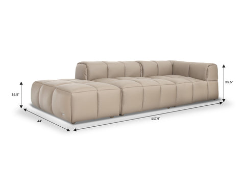 Tuscono Leather Beige 2 seater Single Lounge Modular Sofa with dimensions in a contemporary design.