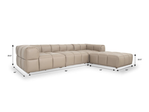 Tuscono Leather Beige 3 Seater Sectional Modular Sofa dimensions and design details for modern interiors.