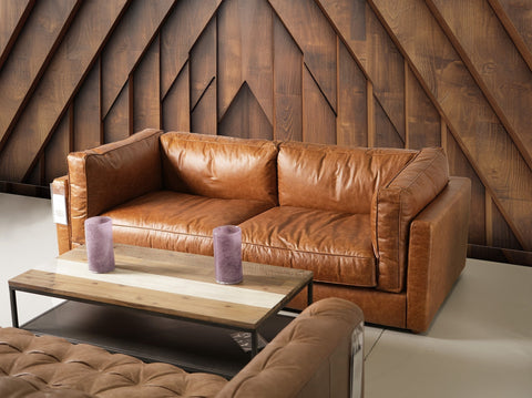 Brown leather sofa showcasing the leather sofa aging process in a modern living room.