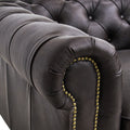 Side view of Stanhope Dark Chocolate 3 Seater Chesterfield featuring rich aniline leather and tufted design.