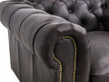 Side view of Stanhope Dark Chocolate 3 Seater Chesterfield featuring rich aniline leather and tufted design.