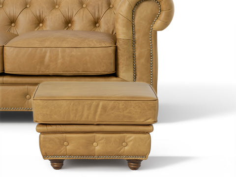 Stanhope Camel Brown Distressed Leather Chesterfield Ottoman in Cognac tone
