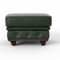 Stanhope Royal Green Leather Chesterfield Ottoman in rich top-grain aniline leather with natural character and deep elegance.