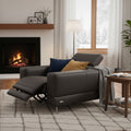 Modena Grey Leather Motorized Single Recliner in modern living room with fireplace.