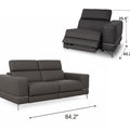 Modena Grey Leather Motorized Loveseat Recliner with dimensions displayed