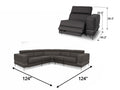 Modena Grey Leather Dual Recliner 5 Seater L-Shape Sectional with dimensions and premium upholstery