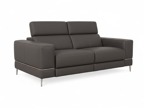 Modena Grey Leather Motorized Loveseat Recliner with sleek design and modern luxury features.