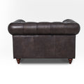 Back view of Stanhope Dark Chocolate 1 Seater Chesterfield showcasing luxury leather upholstery and classic design.