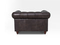 Back view of Stanhope Dark Chocolate 1 Seater Chesterfield showcasing luxury leather upholstery and classic design.