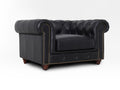 Stanhope Black Leather 1 Seater Chesterfield in rich aniline leather with British heritage design.
