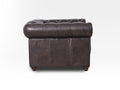 Side view of Stanhope Dark Chocolate 1 Seater Chesterfield in aniline leather highlighting rich texture and luxurious design.