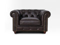 Stanhope Dark Chocolate 1 Seater Chesterfield in top-grain leather showcasing modern luxury and British heritage style.