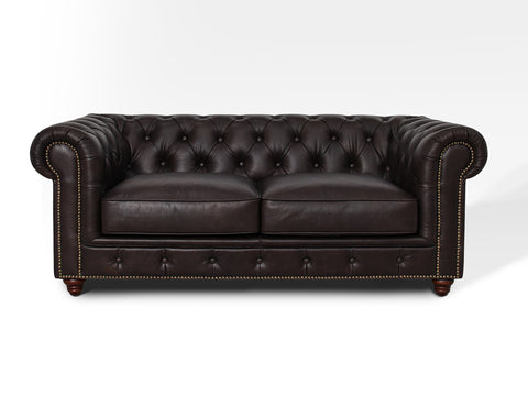 Stanhope Dark Chocolate Loveseat Chesterfield in rich top-grain leather