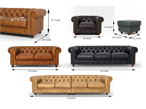 Various leather Chesterfield sofas including Stanhope  Chesterfield with dimensions.