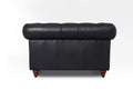 Back view of the Stanhope Black Leather 1 Seater Chesterfield sofa with elegant black finish and classic design.