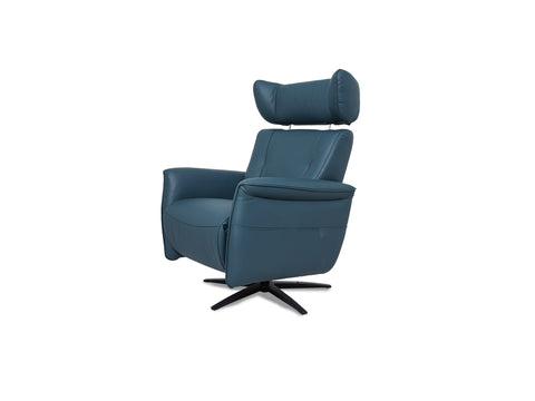 Velasco Deep Teal Leather Power Swivel Recliner Chair with Heat & Massage