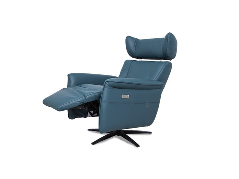Velasco Deep Teal Leather Power Swivel Recliner Chair with Heat & Massage