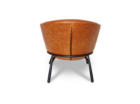 Fancyoni Cognac Distressed Leather Minimalist Accent Chair