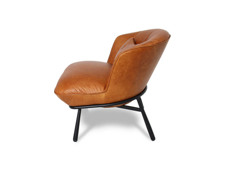 Fancyoni Cognac Distressed Leather Minimalist Accent Chair