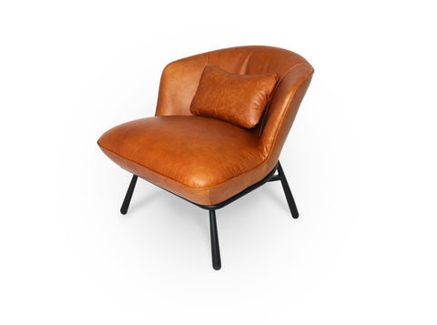 Fancyoni Cognac Distressed Leather Minimalist Accent Chair