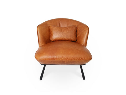 Fancyoni Cognac Distressed Leather Minimalist Accent Chair
