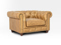 Stanhope Camel Brown Distressed Leather 1 Seater Chesterfield in aniline leather showcasing British heritage design.