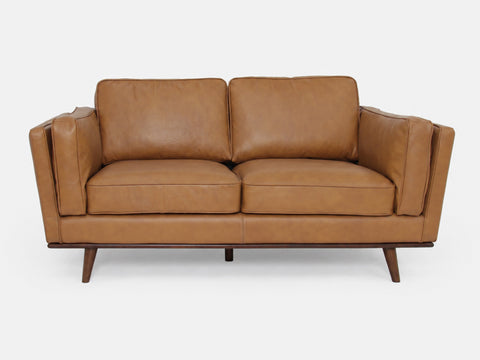 Selina Midcentury Tan Leather Loveseat Sofa