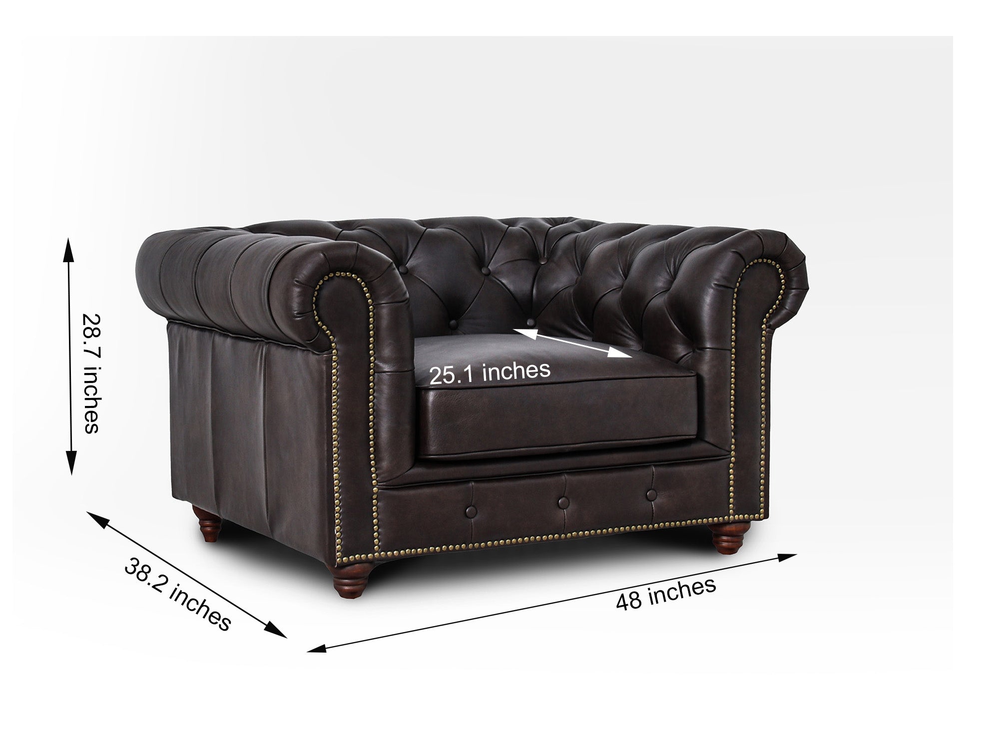 Stanhope Dark Chocolate Leather 1 Seater Chesterfield – Luxana Home