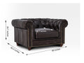 Dimensions of Stanhope Dark Chocolate 1 Seater Chesterfield chair in dark leather with luxury design.