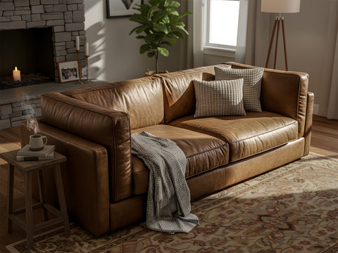 Eleganza Tan Distressed Leather 3 Seater Sofa
