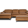 Milano Tan Leather Sectional Sofa - Right Chaise with Ottoman showcasing Italian elegance and contemporary design.