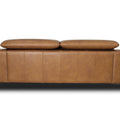 Back view of Milano Modern Tan Leather 3 Seater Sofa showcasing sleek design and luxurious upholstery.