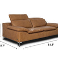Milano Modern Tan Leather 3 Seater Sofa with dimensions showcasing refined Italian craftsmanship and elegant modern design.
