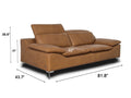 Milano Modern Tan Leather 3 Seater Sofa with dimensions showcasing refined Italian craftsmanship and elegant modern design.