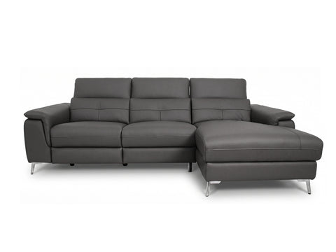 Alanna Grey Leather Motorized Sectional Sofa - Right Chaise
