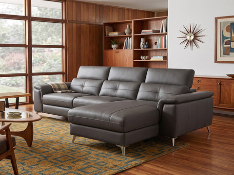 Alanna Grey Leather Motorized Sectional Sofa - Right Chaise