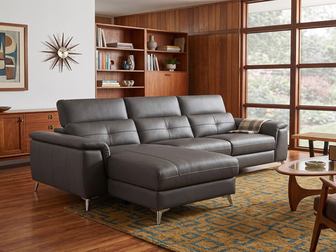 Alanna Grey Leather Motorized Sectional Sofa - Left Chaise