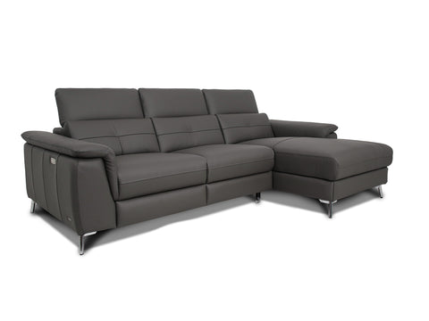 Alanna Grey Leather Motorized Sectional Sofa - Right Chaise