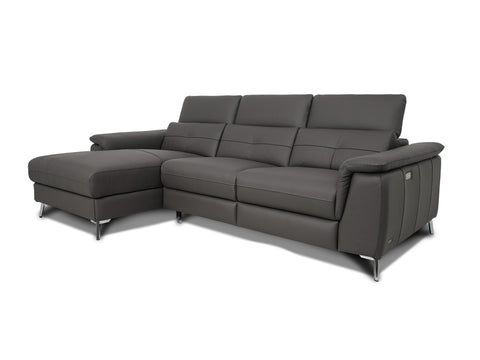 Alanna Grey Leather Motorized Sectional Sofa - Left Chaise